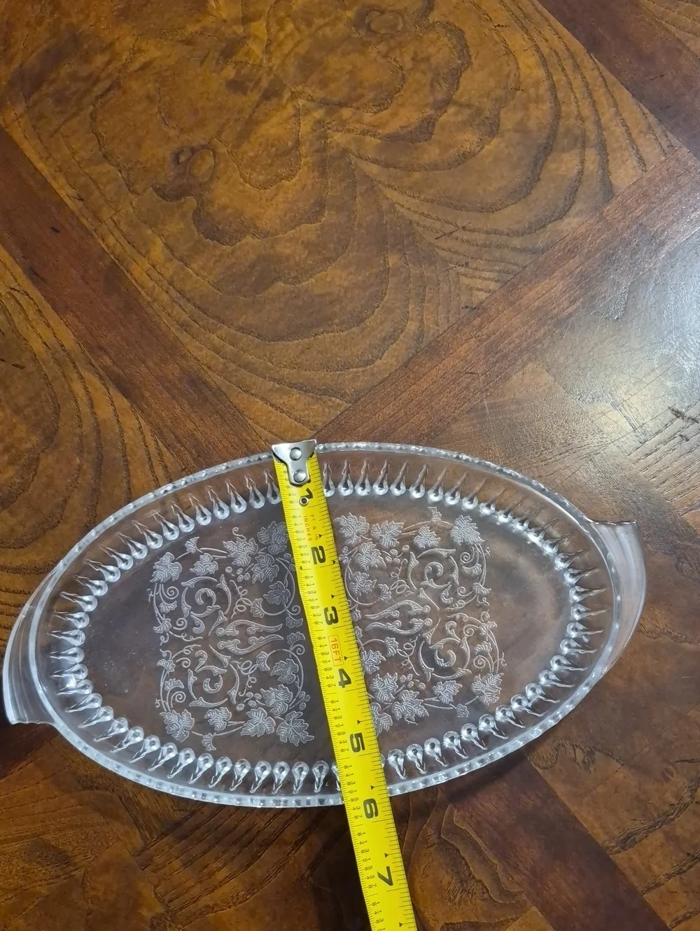 Vintage, 1930's Martinville Clear Glass Serving Tray with Floral Etching - Clear